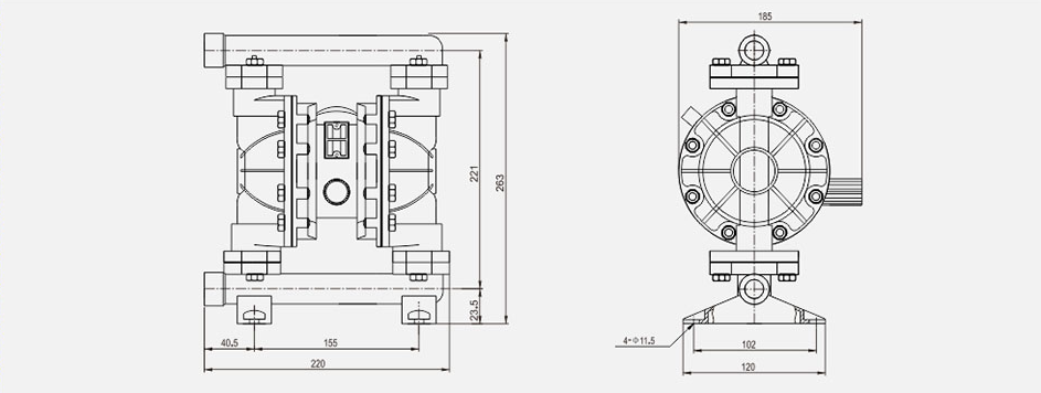 氣動隔膜泵QBK-15鋁合金泵-尺寸