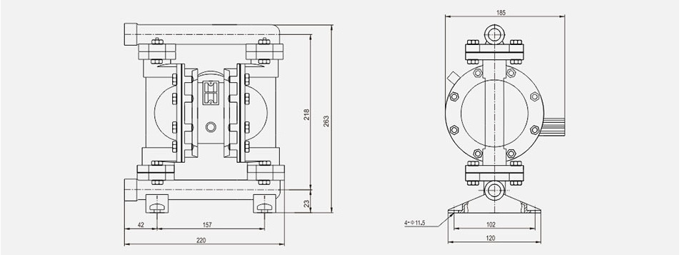 氣動(dòng)隔膜泵QBK-15不銹鋼泵201-安裝尺寸