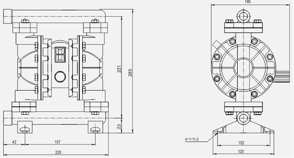 氣動隔膜泵QBK-15鑄鋼泵-尺寸
