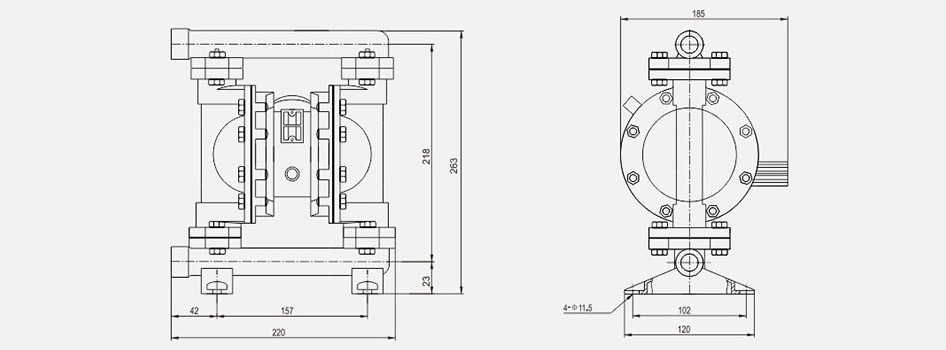氣動隔膜泵QBK-25鋁合金泵-尺寸