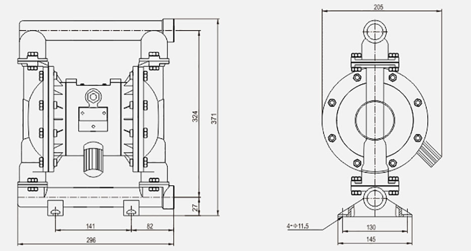 氣動隔膜泵QBK-25不銹鋼泵316L-尺寸
