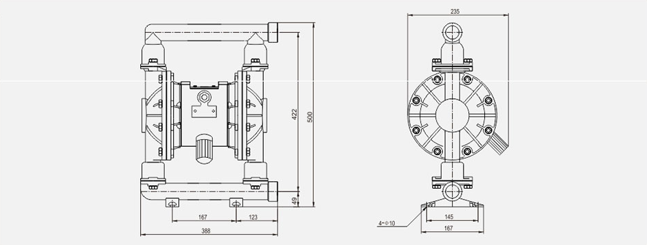 氣動隔膜泵QBK-40不銹鋼泵316L-尺寸