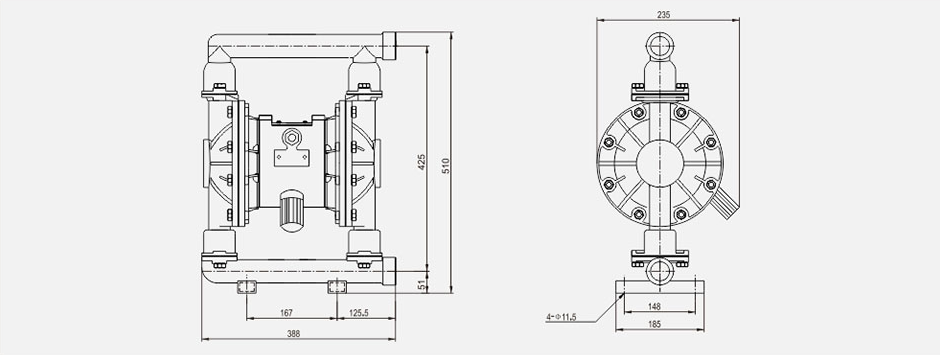 氣動隔膜泵QBK-32鑄鋼泵-尺寸