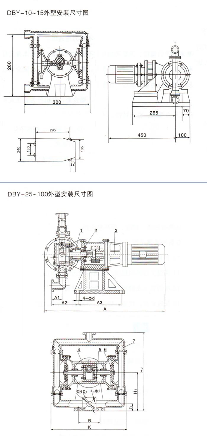 DBY-20氟塑料電動隔膜泵-安裝尺寸