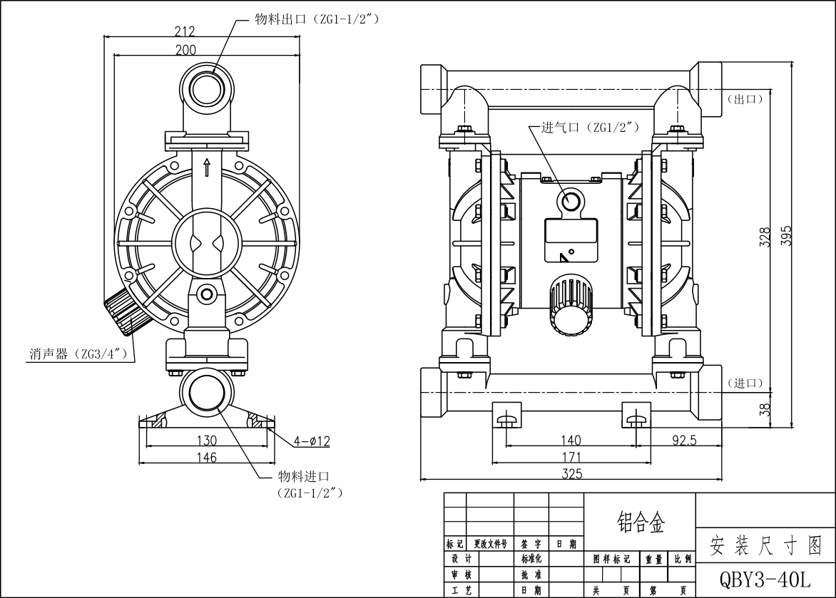 QBY3-25鑄鋼氣動(dòng)隔膜泵-尺寸